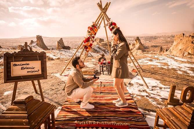 Cappadocia Marriage Proposal At Sunrise Time With Balloon View - Champagne, rose bouquet, and what you can expect after the ask
