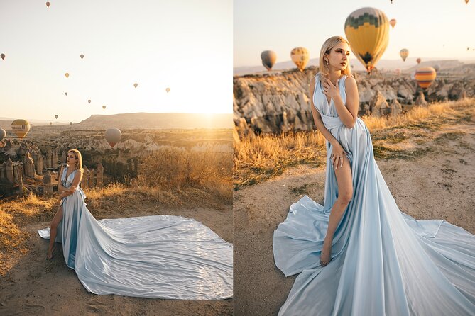 Cappadocia Photoshooting with Flying Dress - The balloon chase plus Love Valley sunrise light