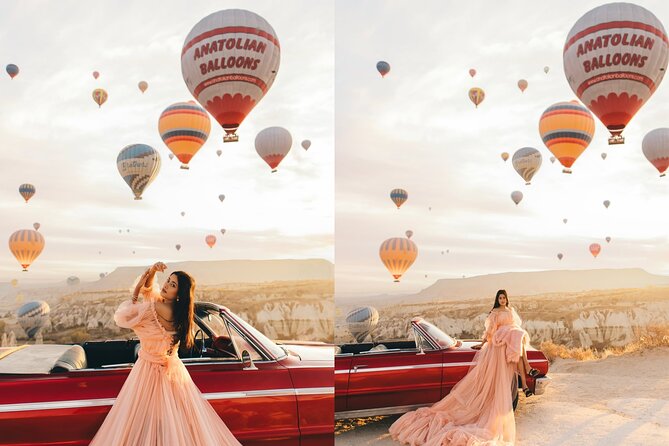 Cappadocia Private Photoshoot with Flying Dress & Classic Car - Getting Picked Up in Göreme Without Wasting Morning Time
